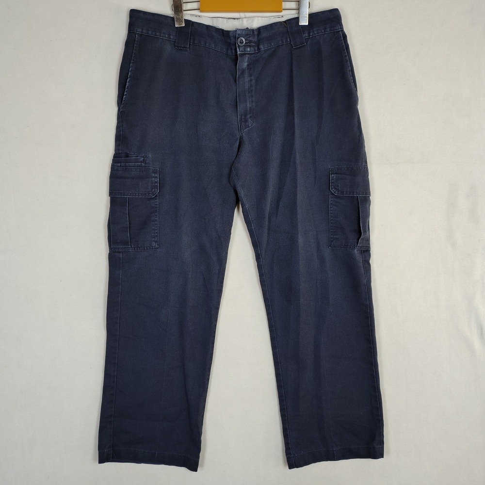 Dickies Flex Regular Straight Cargo Pants Navy Blue Workwear Mens 36x26.5